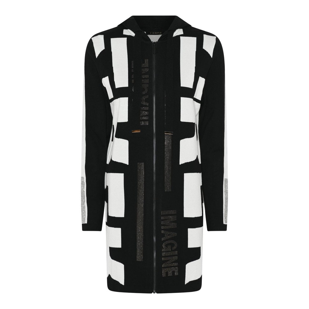 Long Hooded Black & White Graphic Cardigan Never worn